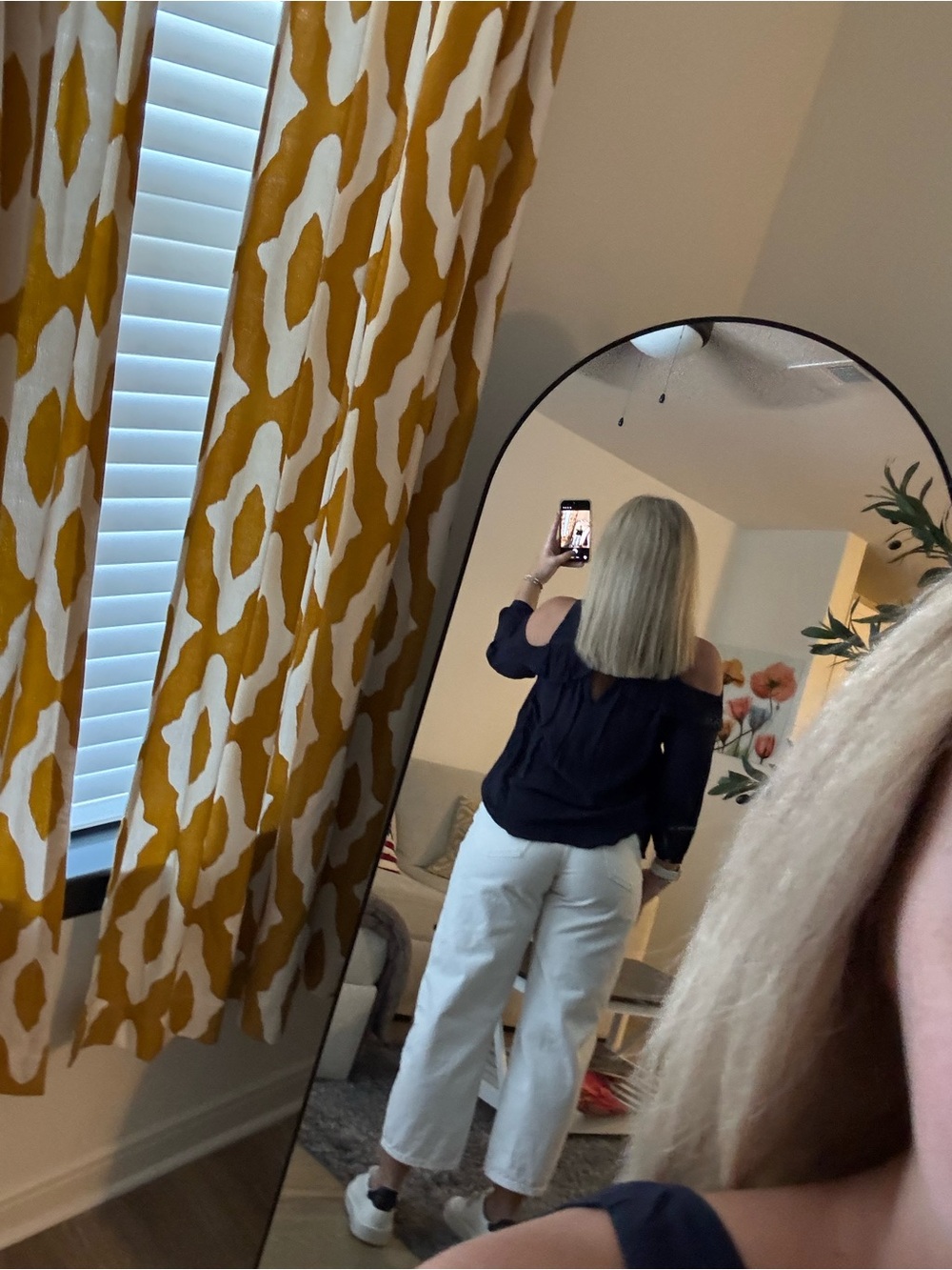 Maeve Navy Cold-Shoulder Ruffle Blouse - Picture 2 of 4